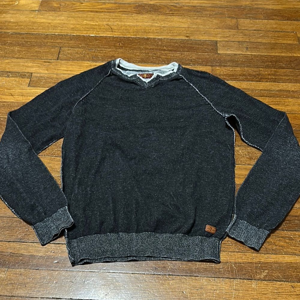 7 For All Mankind Boy’s Black Sweater with Contrast Stitching, Large